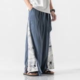 Cotton Linen Wide Leg Pants Mens Chinese Style Patchwork Vintage Man Leisure Trousers Summer Harem Pants Male Fashion Pants