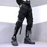Joggers Cargo Pants for Men Casual Hip Hop Hit Color Pocket Male Trousers Sweatpants Streetwear Ribbons Techwear Pants
