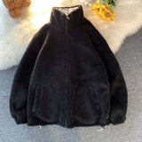 Winter Print Parkas Double-side Zip Up Stand Collar Imitation Lambswool Thicken Jacket Male Fashion Leisure Padded Coat