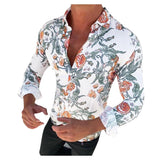 Men's Floral Shirt Long Sleeve Casual Shirt Fashion Rose Flower 3D Printed Turn-down Collar Slim Hawaii Shirt For Mens