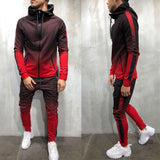 Men Fall 2pcs Turtleneck Gradual Change Color Tracksuit Set Hoodie Top High Waist Bottoms Joggers Gym Plain Zip Pockets Slim Fit