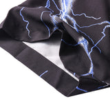 Summer Hawaiian Beach Shirts Lightning Print Short Sleeve Tee Tops Streetwear Men Hip Hop Casual Button Tshirt Man Black