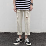 Summer Men's Baggy Homme Classic Cargo Pocket Jeans Holes Black/blue Color Casual Pants Biker Denim Trousers S-2XL