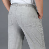 Cotton Linen Men Trousers Casual Work wear Pants Office Summer Thin Elastic waist Business Full-length Trousers