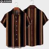 Men's Short Sleeve Lapel Shirt Large Size Strip 2 3D Printed Men's Shirt with Pockets