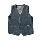 Foesce Retro Denim Vest Men Sleeveless Cargo Jacket  Harajuku Style Tooling Jean Jacket Cowboy Fashion Wasitcoat Men'S Clothing