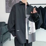 Men's Printing Long Sleeve Cargo Shirts Harajuku Black Shirt Korean Style Men Shirt Long Sleeve Vintage Clothes Streetwear S-5XL