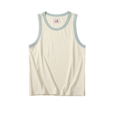 Akkad Kuti New Retro Casual Tank Top Men 100% Cotton Stitching Color Loose Tops Male O-Neck Sleeveless Oversize Vest Summer