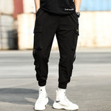 Men's Side Pockets Cargo Harem Pants Ribbons Black Hip Hop Casual Male Joggers Trousers Fashion Casual Streetwear Pants