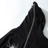 Foesce Graphic Print Zipper Ribbon Hooded Hoodie Men Casual Black Cool Oversize Coat Fashion Sweatshirt Streetwear Autumn