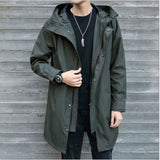 Men's windbreaker medium length jacket men's hooded men's jacket casual coat coat
