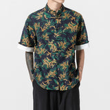 Men Chinese Style Hanfu T-shirt Japanese Harajuku Print Shirt Tops Korean Streetwear Casual Blouse Kung Fu Tang Suit Coat Shorts