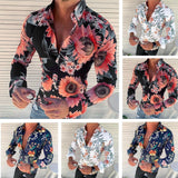 Men's Floral Shirt Long Sleeve Casual Shirt Fashion Rose Flower 3D Printed Turn-down Collar Slim Hawaii Shirt For Mens