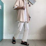 Foesce Pleated Straight Pants Men's Fashion Elastic Waist Casual Pants Men Streetwear Loose Ice Silk Trousers Mens Wide Leg Pants S-2XL