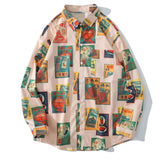 Hawaiian Beach Shirts Harajuku Vintage Poster Print Long Sleeve Aloha Party Holiday Shirt Mens Casual Button Down Tops