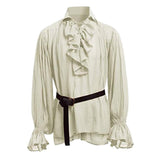 Foesce New Medieval Renaissance Lacing Up Shirt Bandage Tops For Adut Men Larp Vintage Costume Fluffy Long Sleeve For Male pants Belt