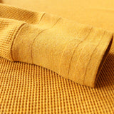 Foesce Heavy American Retro Khaki Sweater Shirt Waffle Cotton Henry Collar Long Sleeve T-shirt Men Cotton Slim Base Pullover Shirt