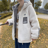 Men's fashion imitation lamb velvet jacket winter Korean trend plus velvet thick ins cotton clothing Harajuku men's clothing