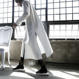 Super long dark long-sleeved men's shirt side slits tide men's shirt hair stylist nightclub hair stylist hip hop loose