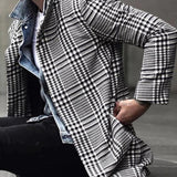Foesce Autumn Men's Fashion Plaid Windbreaker Casual Streetwear Overcoat Gentleman Luxury Trench Long Coat Manteau