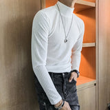 Velvet Turtleneck T-Shirt  Fall Winter Slim Striped Casual T-Shirt Men Long Sleeve Tight T-Shirt Club Costume Camiseta Homme
