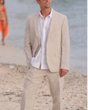 Summer Beige Light Brown Linen Mens Suits Beach Wedding Prom Tuxedos Groom Wear Latest Blazer Design Men Suits Custom Made