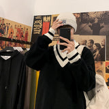 Foesce Oversized Sweater Men New V-neck Harajuku Patchwork Color Knitted Sweater Pullover Hip Hop Streetwear Loose Knitwear Tops