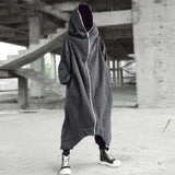 Men's Zipper Long Hooded Solid Color Personality Dark Style Full Body Sweatshirts Winter Warm Male Hip Hop Jacket Plus Size 5xl