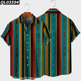 Men's Short Sleeve Lapel Shirt Large Size Strip 2 3D Printed Men's Shirt with Pockets