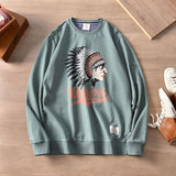 Autumn American Retro Terry Printed Hoodies Men's Pure Cotton Washed Old Pullover Knitted Long-sleeved O-neck Casual Sweatshirts