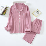 Foesce New spring and autumn pure cotton crepe cloth couple soft and breathable men long-sleeve simple home service women two piece set