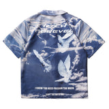 Summer Short Sleeve Shirts Men Free Peace Dove Full Print Tshirts Harajuku Streetwear Hawaii Beach Button Down Shirts