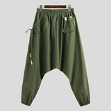 Fashion Men Harem Pants Joggers Streetwear Elastic Waist Loose Drop Crotch Trousers Men Pockets Solid Pants S-5XL