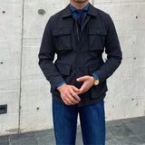 Foesce New Men Clothing Spring High Quality Casual Men's Gentleman Hunting Jacket Elastic Waist Japanese Retro Fashion Coat