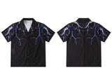 Summer Hawaiian Beach Shirts Lightning Print Short Sleeve Tee Tops Streetwear Men Hip Hop Casual Button Tshirt Man Black