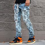 Spring Summer Fashion Men Straight Jeans Slim Ripped Denim Trousers Vintage Pattern Printing Tie-dye Denims Pants Men Streetwear
