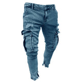 Men's Skinny ripped jeans men Pants Pencil Biker Side Striped Jeans Destroyed Hole Hip Hop Slim Fit Man Stretchy Jean Print
