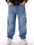 Loose Jeans Men Denim Pants Straight Oversized Baggy Streetwear Hip Hop Light Blue Skateboard Wide Leg Trousers Size 30 - 46
