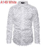 Foesce Sexy Black Feather Lace Shirt Men Fashion See Through Clubwear Dress Shirts Mens Event Party Prom Transparent Chemise S-3XL