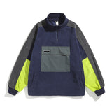 Colorblock Stand-up Collar Imitation Lamb Velvet Sweatshirt Autumn/Winter Loose Casual Bottoming Shirt Japanese Streetwear Men