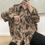 Vintage Fashion New Beach Hawaii Shirts for Men Harajuku Floral Print Long Sleeve Casual Loose Blouse Button Up Shirt
