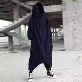 Men's Zipper Long Hooded Solid Color Personality Dark Style Full Body Sweatshirts Winter Warm Male Hip Hop Jacket Plus Size 5xl