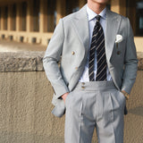 Stripe Suit Men Versatile Fashion Gentleman's Double Breasted Italian Lapel Coat Formal Wedding Groom Business Men Tuxedo Suit