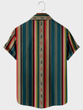 Men's Short Sleeve Lapel Shirt Large Size Strip 2 3D Printed Men's Shirt with Pockets