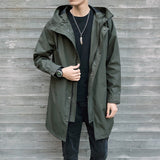 Men's windbreaker medium length jacket men's hooded men's jacket casual coat coat