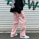 Cotton Graffiti Jeans Men Fashion Retro Baggy Casual Straight Jeans Men Streetwear Loose Hip-hop Denim Pants Mens Trousers S-2XL
