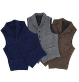 Mens Vest Classic Brown Suit  Wool Tweed Notch Lapel Waistcoat Herringbone Groomsmen Winter Coat For Wedding
