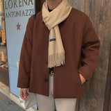 Winter Thicken Woolen Coat Men Warm Fashion Solid Color Casual Woolen Jacket Men Streetwear Korean Loose Short Woolen Coat Mens