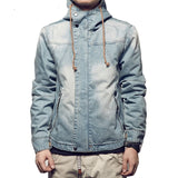 Men's Retro Hooded Denim Jackets Plus Size 5XL Patchwork Jean Coat Washed Cotton Jackets for Male