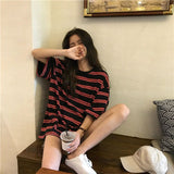 Summer New Short-sleeved T-shirt Men Women Top Oversized Hedging Harajuku Unique Striped Mid-length Tees Hip Hop Cool Wear